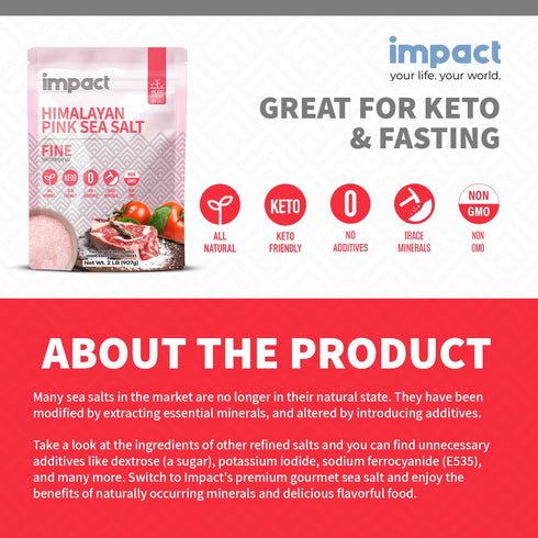 2lb Impact - Fine Himalayan Pink Sea Salt - No Additives Rich in Trace Minerals Non-GMO Gluten-Free Ideal for Low-Carb