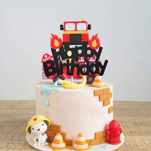 Fire Truck Happy Birthday Cake Topper for Baby Shower Firefighter Fireman Birthday Party Decorations