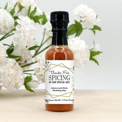 Best Day Ever Spot 1.7oz (Set 12) Geometric Floral Hot Sauce Gifts, Mini Hot Sauce Bottles, Hot Sauce Wedding Favors