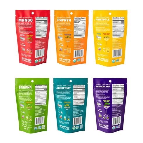 Pack 2 6 Pack Mavuno Harvest Organic Dried Fruit Variety | Dried Mango, Papaya, Pineapple, Banana, Jackfruit