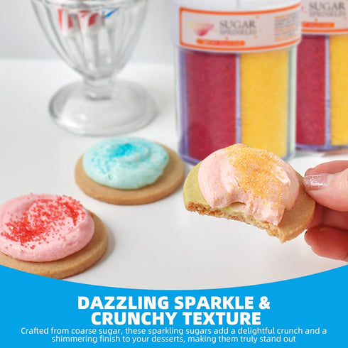 KASVAN 9.2oz 6 Edible Sanding Sugar Sprinkles, Rainbow Sugar Sprinkles, Colors Pink Blue Purple Yellow Green Red