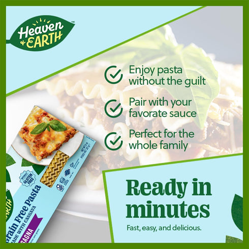 8oz (2 Pack) Heaven & Earth Grain Free Pasta, Cassava Lasagna Pasta, | Paleo Pasta | Vegan | Certified Gluten Free |