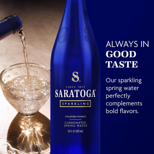 12-Pack 28 Oz Saratoga Sparkling Water Bottles, - Carbonated Spring Bottled Water - Glass Bottles - Fl