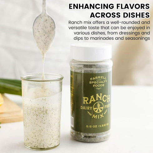 Dairy Free Ranch Mix by Farrell Specialty Foods – Dairy, Egg, Soy, Nut, Sugar, Sodium / & Salt Free – Delicious Salad Dressing, Vegetable Dip & Seasoning. (Vegan, No Sodium. 5.5 oz jar (156 g))