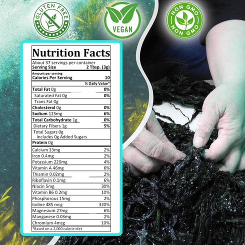 16oz Oceans Balance Organic Wakame Flakes - Maine Coast Seaweed - Atlantic Ocean Sea Vegetables, Perfect for Keto Diet