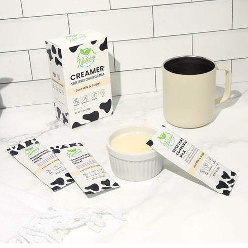 12 28 (12) Simply Natural Sweetened Condensed Milk Creamer, Single-Serve gram Sachets, Made in USA, No Additives
