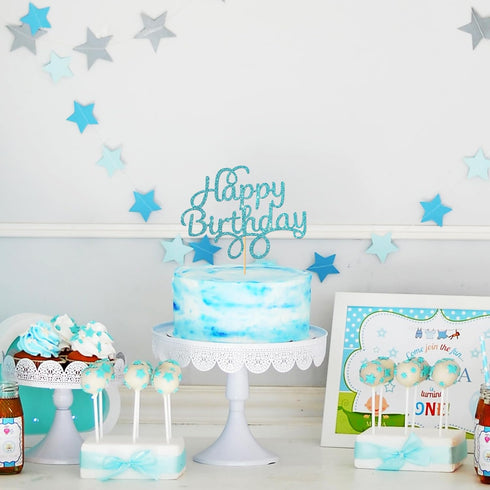 Blue Glitter Happy Birthday Cake Topper, Birthday Party Decorations