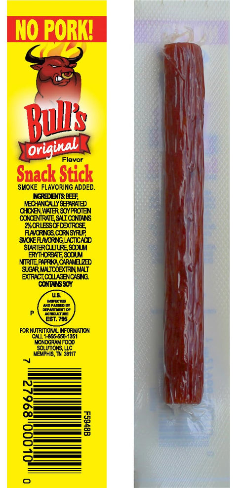 0.25oz 100 Count Bull's Original Snack Sticks Box (Made with beef and chicken no pork)