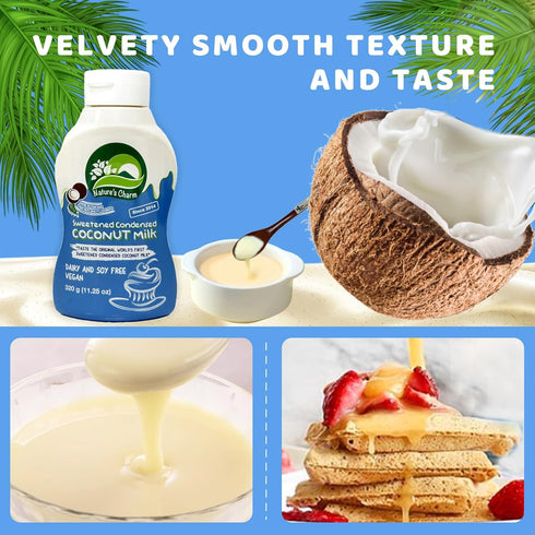 KC Commerce Calcum-11.25 (Pack 6) (6) Nature's Charm Sweetened Condensed Coconut Milk, NEW Squeeze Bottle , Dairy
