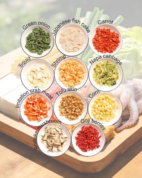 14oz 11 Ramen Toppings Seafood Mix - Ingredient Blend with Superfood Goji, Savory Seafood Umami Dried Seafood