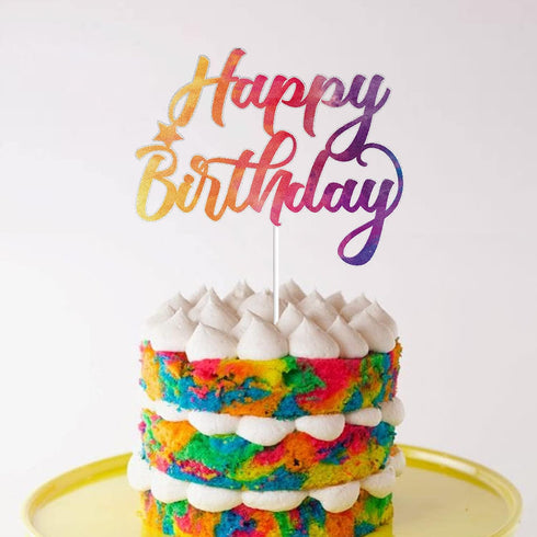 Tie Dye Happy Birthday Cake Topper for Tie Dye Party, Carnival Party Decoration Supplies for Boys Girls