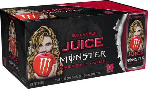 16 (Pack 15) Monster Energy Juice Bad Apple, Energy + Juice, Energy Drink, Ounce