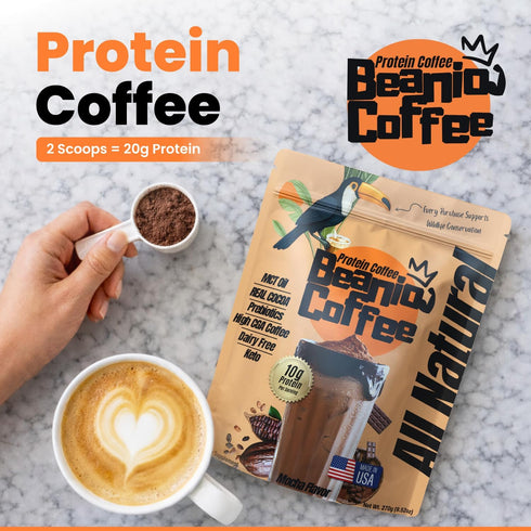 Beanio 100% 10G 100mg 15 Protein Coffee Mocha with Collagen: Zero Added Sugar, Natural Dairy-Free Protein Instant Blend