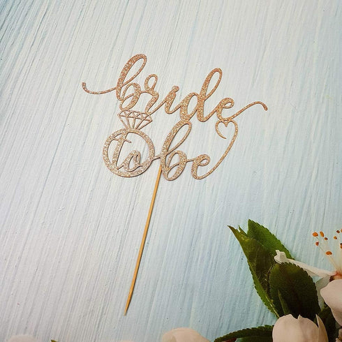 Bride to Be Cake Topper for Bridal Shower/Wedding Shower/Engagement Decorations - Double-sided Rose Gold Glitter