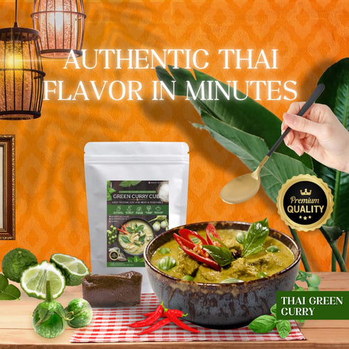 Lamoone 2, (2) Green Curry Cube Authentic Thai Green Curry Paste Cube, Ready-to-Use Instant Curry Block, Single-Serve