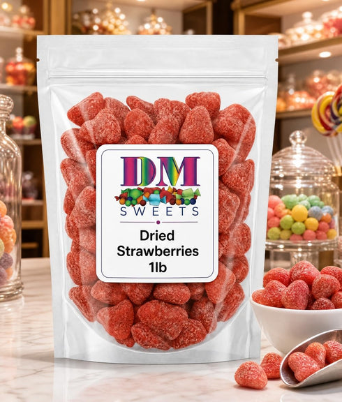 DM Sweets 1 lb Dried Strawberries Bulk Bag of Sweet Chewy Fruit Snacks for Baking, Trail Mix, Cereal, Smoothies