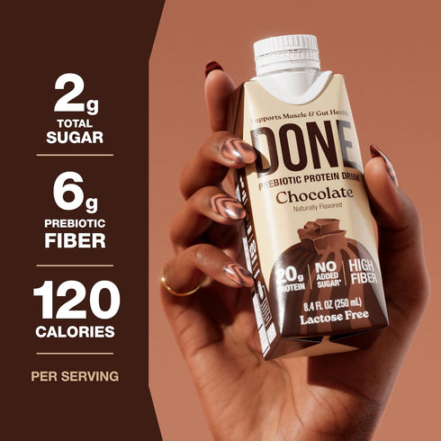 20G (8 Pack)) Done Prebiotic Protein Drink, Whey Protein, High Fiber Protein Shake With Prebiotics, Gluten Free