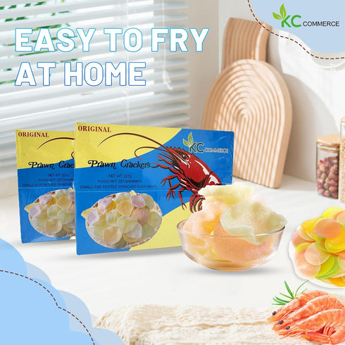 KC Commerce (8oz Pack 2) Colored Prawn Chips (Uncooked) Authentic Asian Shrimp Crackers | Fry at Home Crispy Snack |