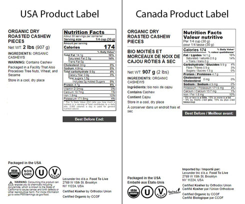 2 Food to Live Organic Dry Roasted Cashew Pieces, Pounds Unsalted, Non-GMO, Vegan-Friendly, Perfect Snack for Anytime!