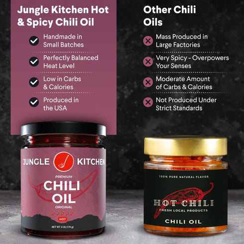 Jungle Kitchen Spicy Crunchy Garlic Chili Oil - Vegan & Gluten-Free, 6oz Spicy Chili Crisp