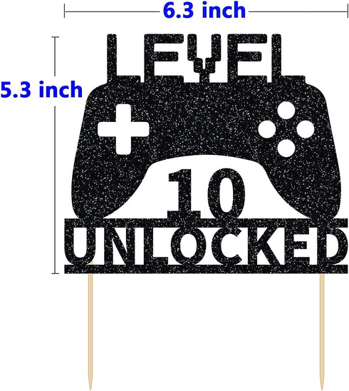 Level 10 Unlocked Cake Topper, Game Controller Cake Topper for 10th Birthday Party Decoration