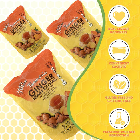 60 pack 2 Prince of Peace Instant Ginger Honey Crystals with Turmeric, Sachets - of Instant Hot or Cold Beverage that