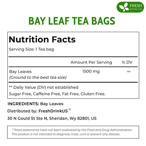 40 100% FreshDrinkUS, Premium Bay Leaf Tea Bags, Natural & Pure from Bay Leaves. Loose Leaf Bay Herbal Tea. Made
