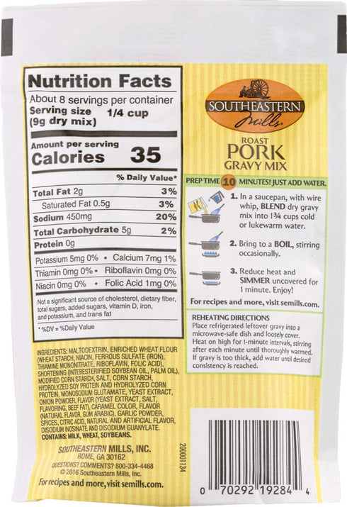 Southeastern Mills 3 Packets) Roast Chicken, Roast Pork or Classic Brown Gravy Mix (Roast Pork