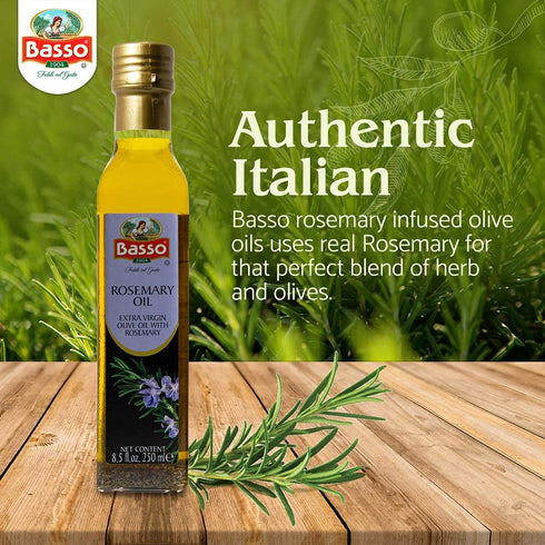 1904 8.5 Oz (250 ml), BASSO - Rosemary Oil, Infused Premium Extra Virgin Olive Oil, Fl Aromatic Essence, Enhance Flavor
