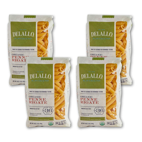 DeLallo Organic Penne Rigate Pasta, Made with 100% Durum Wheat Semolina Flour,