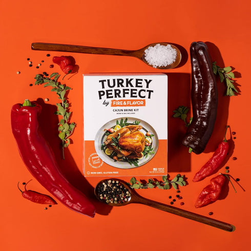 Fire & Flavor Cajun Turkey Brine Kit, Includes Bag and Poultry Seasoning for Roasting, Grilling, Smoking