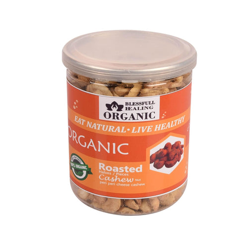 Blessfull Healing 250 Organic Natural, Vegan Peri Peri Cheese Roasted Halves/Pieces Cashew Nuts Crunchy Kaju Gram