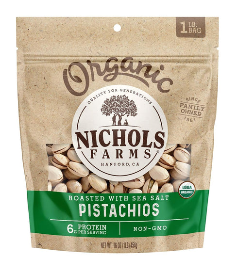 Nichols Farms Organic InShell California Pistachios, Healthy Protein Snack, Roasted with Sea