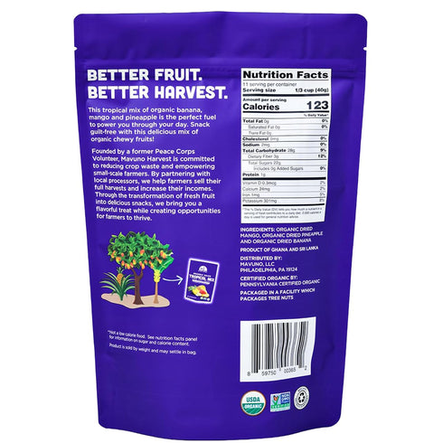 1 Mavuno Harvest Tropical Mix Dried Fruit Snack | Unsweetened Organic Mixed Dried Fruit | Gluten Free Healthy Snacks
