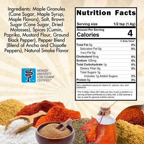 (5 oz) Smoke n Sanity Sweet Maple Dust - Certified Low FODMAP Seasoning - Gluten Free - Certified Kosher - Dairy Free