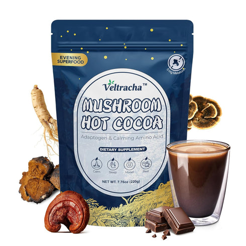 Veltracha Magnesium Hot Cocoa, Mushroom Hot Chocolate Powder with Reishi, GABA &