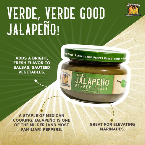 Louisiana Pepper Exchange Green Jalapeno Pepper Puree Sauce Salsa, Hot Spicy Flavor Seasoning, Plant-Based, Gluten-Free, Replaces Diced Jalapenos, 2 Pack
