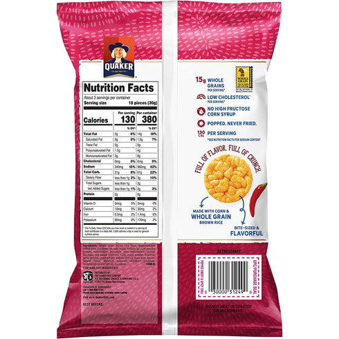 3.03 (Pack 12) Quaker Rice Crisps, Gluten Free, Sweet & Spicy Chili, Ounce