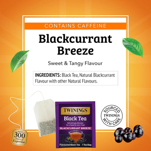 20 Count (Pack 2), 40 Twinings Blackcurrant Breeze Black Tea Individually Wrapped Bags, of Sweet, Tangy Taste