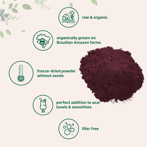 Organic Acai Powder, 8oz | 100% Natural Freeze-Dried Brazilian Wildberry Fruit Powder for Smoothies and Beverages
