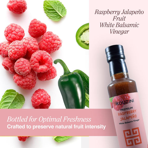 250ml Kouzini Ultra Premium Raspberry Jalapeno Fruit White Balsamic Vinegar, Aged Balsamic Vinegars from Modena, Italy