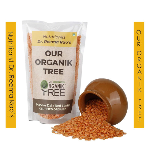Our Organik Tree 100 500 (17.64 OZ) % organic Masoor Dal / Red Lentil Gms