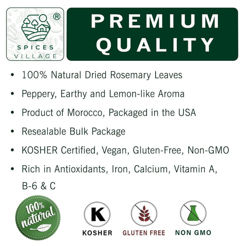 SPICES VILLAGE Rosemary Dried, Rosemary Herbs Dried, Cut & Sifted Pure Mediterranean Seasoning - Kosher, Gluten Free