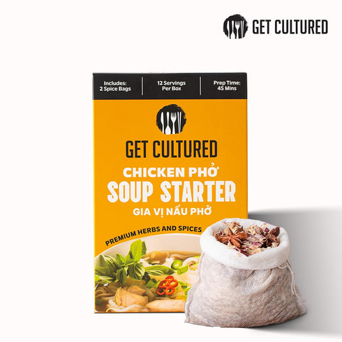 3.2 oz (10-12 Get Cultured Box Chicken Pho Soup Starter, Authentic Vietnamese Chicken Broth Base with Curated Herbs