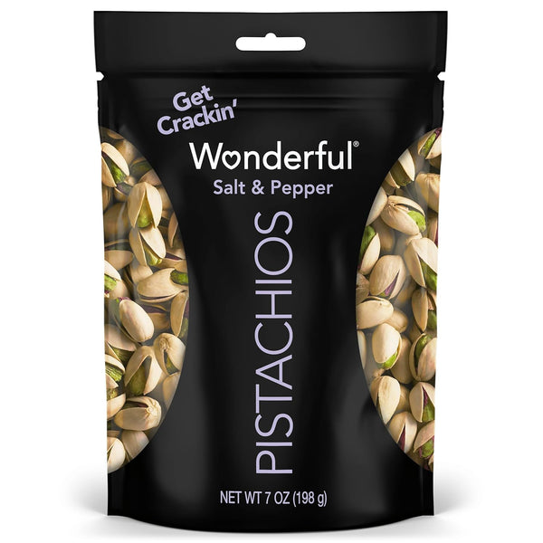 Wonderful Pistachios In Shell, Salt & Pepper, 7 Ounce Resealable Bag, Healthy