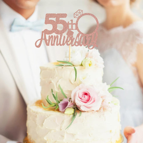 Sumerk 55th Anniversary Cake Topper, 13PCS Rose Gold Glitter Cake Decorations for Wedding Anniversary Celebration Party