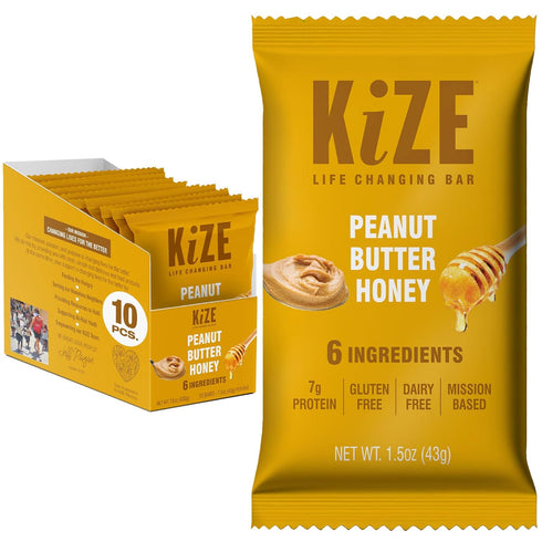 KiZE Energy Bars - Peanut Butter Honey - Gluten Free, Dairy Free,