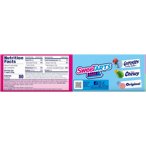 3.5 oz (Pack 12) SweeTARTS Ropes, Candy, Sour Apple, Soft and Chewy