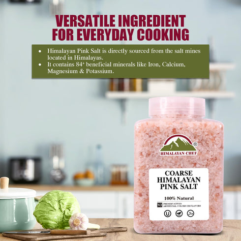 5 lbs 84+ Pack 2 Himalayan Chef Coarse Salt for Grinder Refill, jar, Contains Trace Minerals, Perfect for Cooking, Pink
