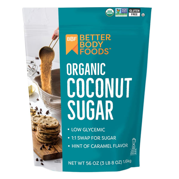 BetterBody Foods Organic Coconut Sugar, Gluten-Free, Non-GMO, Low Glycemic Sugar Substitute, 3.5